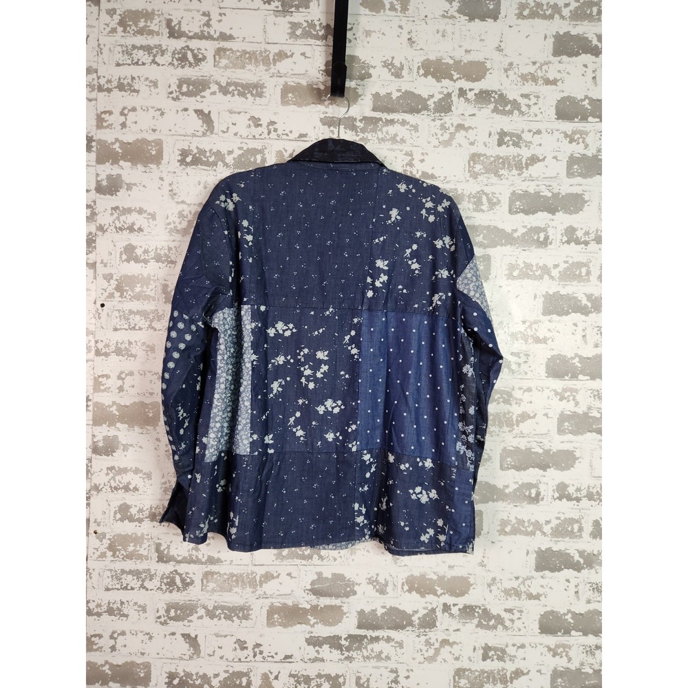 Sacred Threads Patchwork Denim Shacket Size L/XL Blue Geometric Hippie Festival - Picture 4 of 11